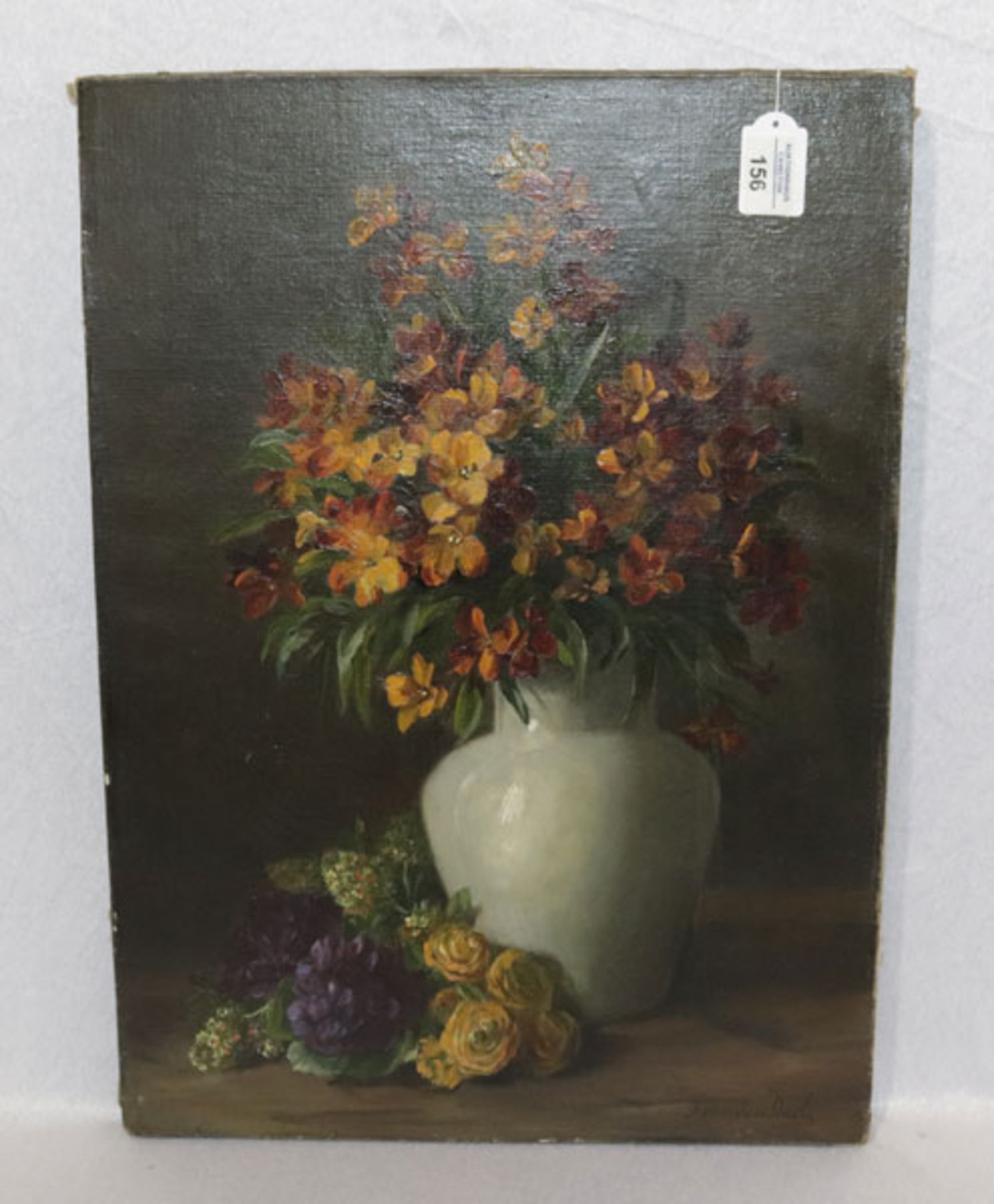 Gemälde ÖL/LW 'Blumen in Vase', signiert F. van den Daele, * 1891 München + 1930, ohne Rahmen 58