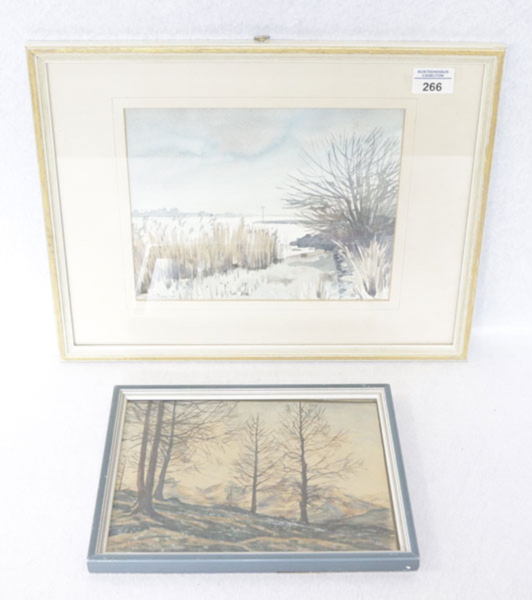 Aquarell 'Winter am See', signiert Meuen ? 78, mit Passepartout unter Glas gerahmt, incl. Rahmen 33 