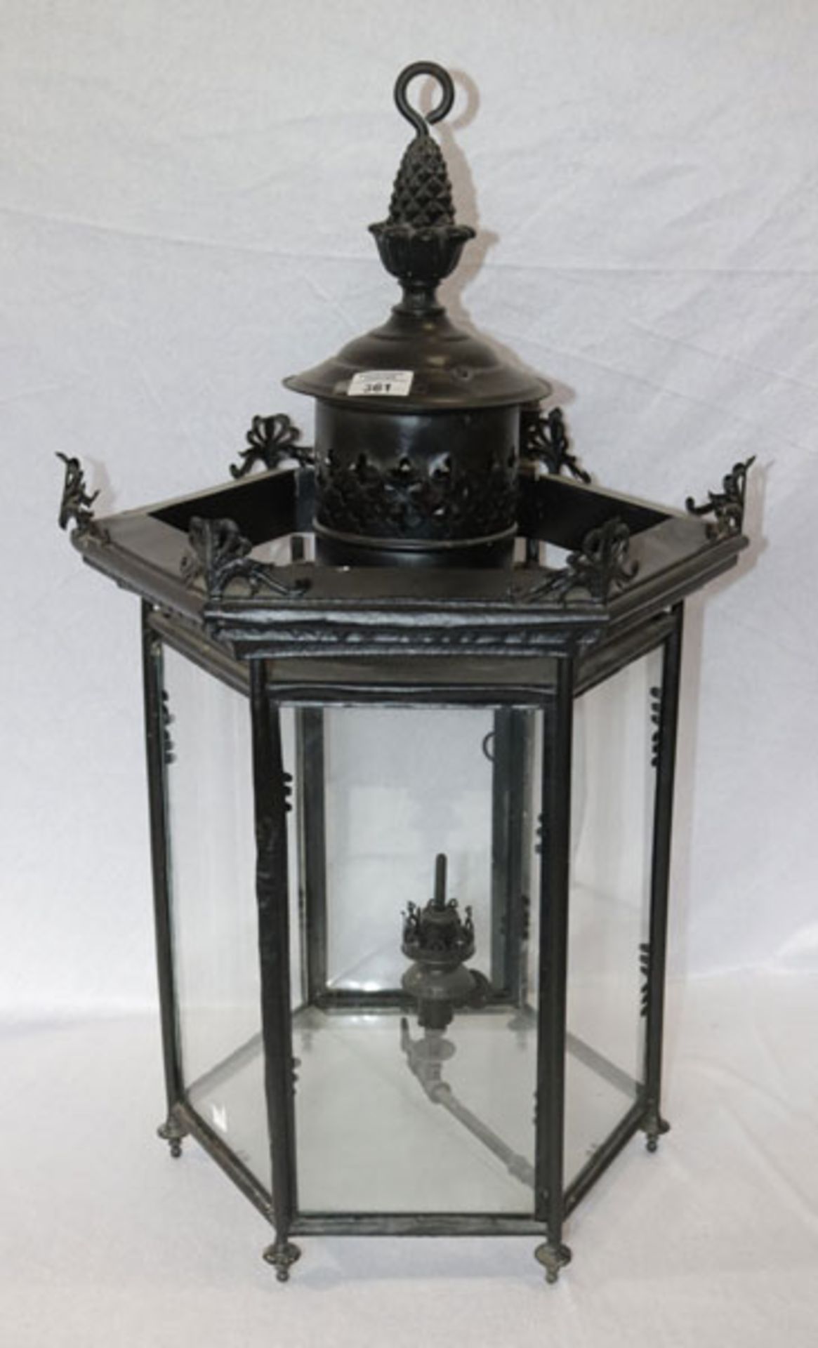 Metall/Glas Öllampe mit Leitungszufuhr, H 78 cm, D ca. 48 cm, Gebrauchsspuren