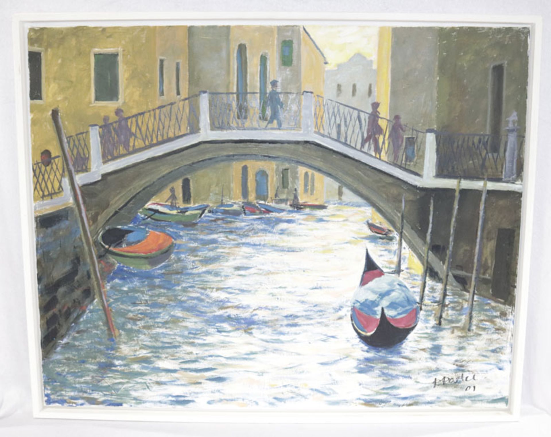 Gemälde ÖL/LW 'Gondeln in Venedig', signiert Postel, Peter, * 7.2.1926 Dresden + 23.9.2014