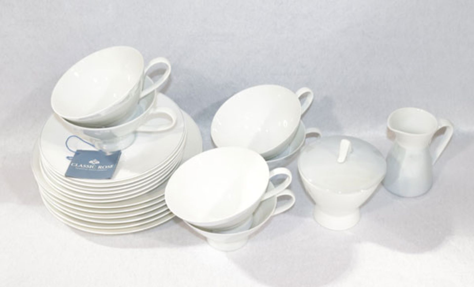 Rosenthal Tee-Geschirrteile, Form 2000, Secunda grau, Design Loewy, Milch und Zucker, 6 Tee-Tassen