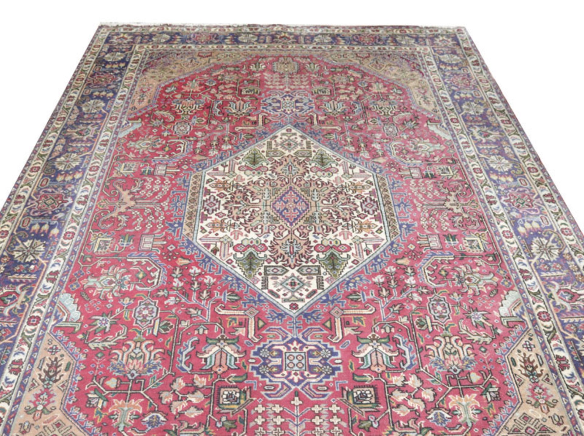 Teppich, Heriz, rot/blau/bunt, Gebrauchsspuren, 300 cm x 193 cm
