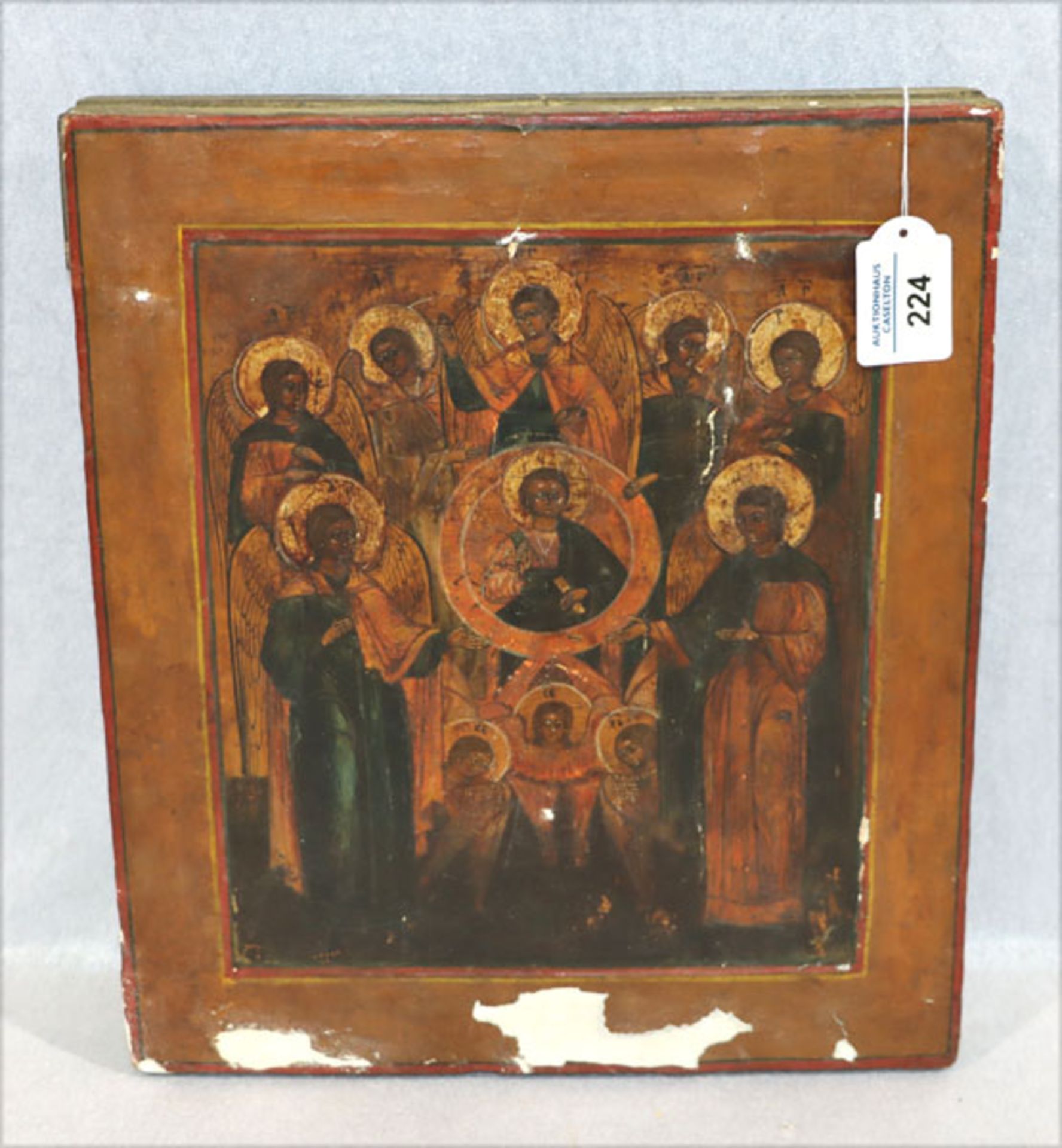 Ikone 'Jesus mit Engel',Bildoberfläche beschädigt, Farbablösungen, 36 cm x 31 cm (00057)