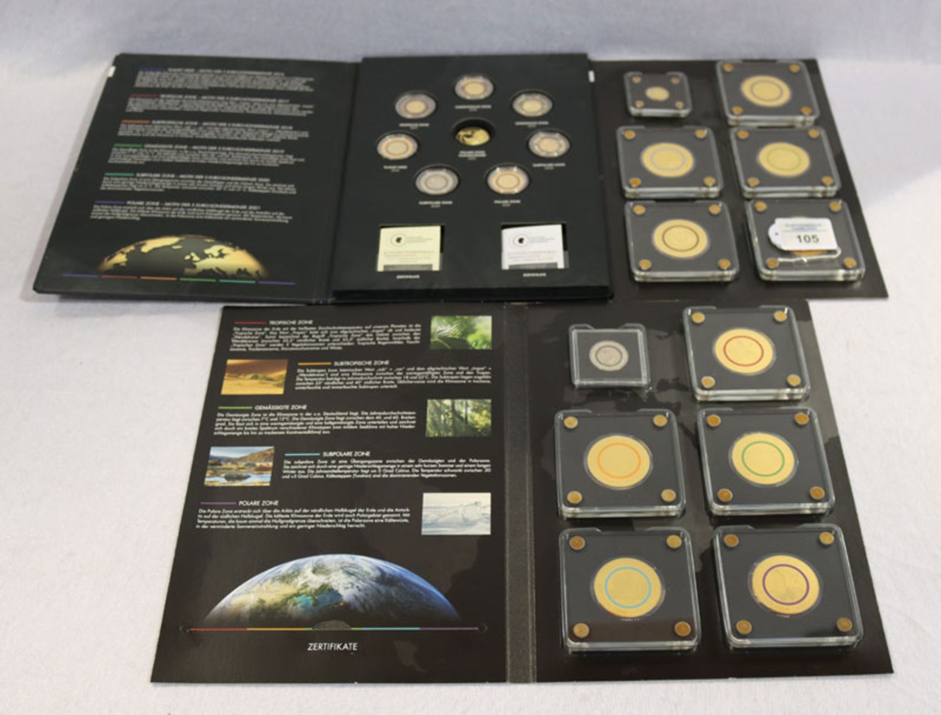 3 Mappen Planet Erde, Goldmünzen, 1,6 gr. Feingold, und 40 Euro in Münzen