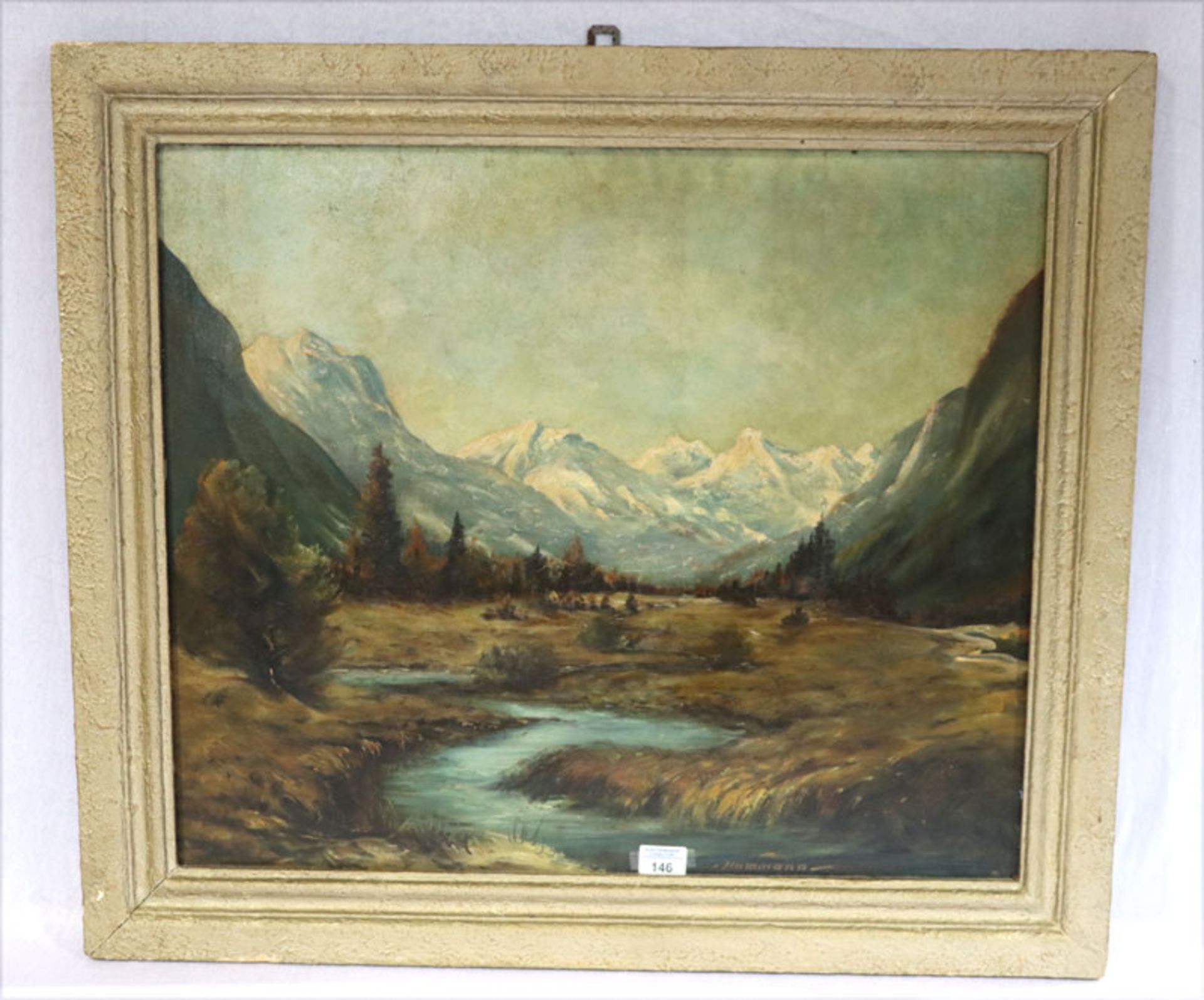 Gemälde ÖL/Hartfaser 'Loisach zwischen Murnau und Garmisch', signiert Hummann, gerahmt, Rahmen