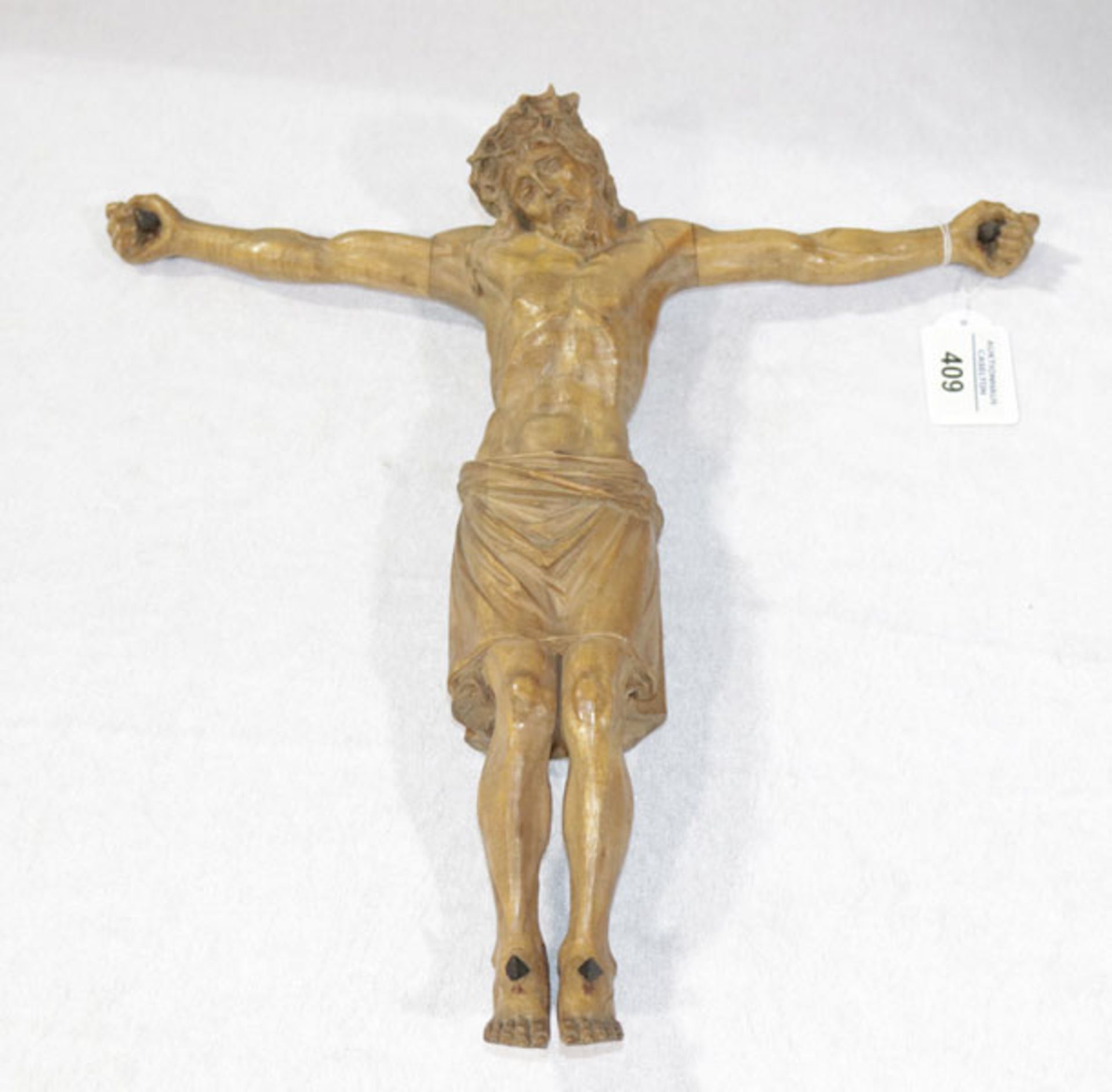 Holzskultptur 'Jesus mit Dornenkrone', gebeizt, H 36 cm, B 37 cm