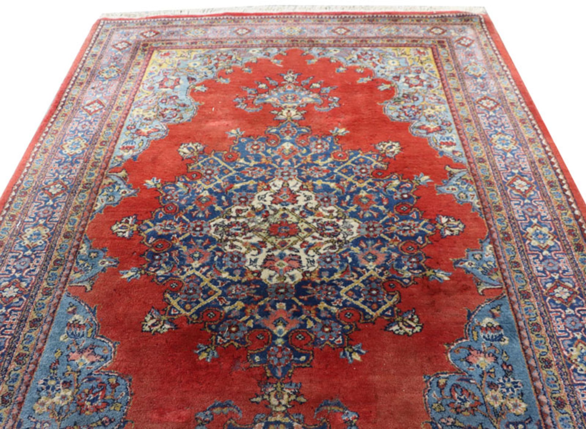 Teppich, Täbriz, rot/blau/bunt, starke Gebrauchsspuren, 300 cm x 217 cm