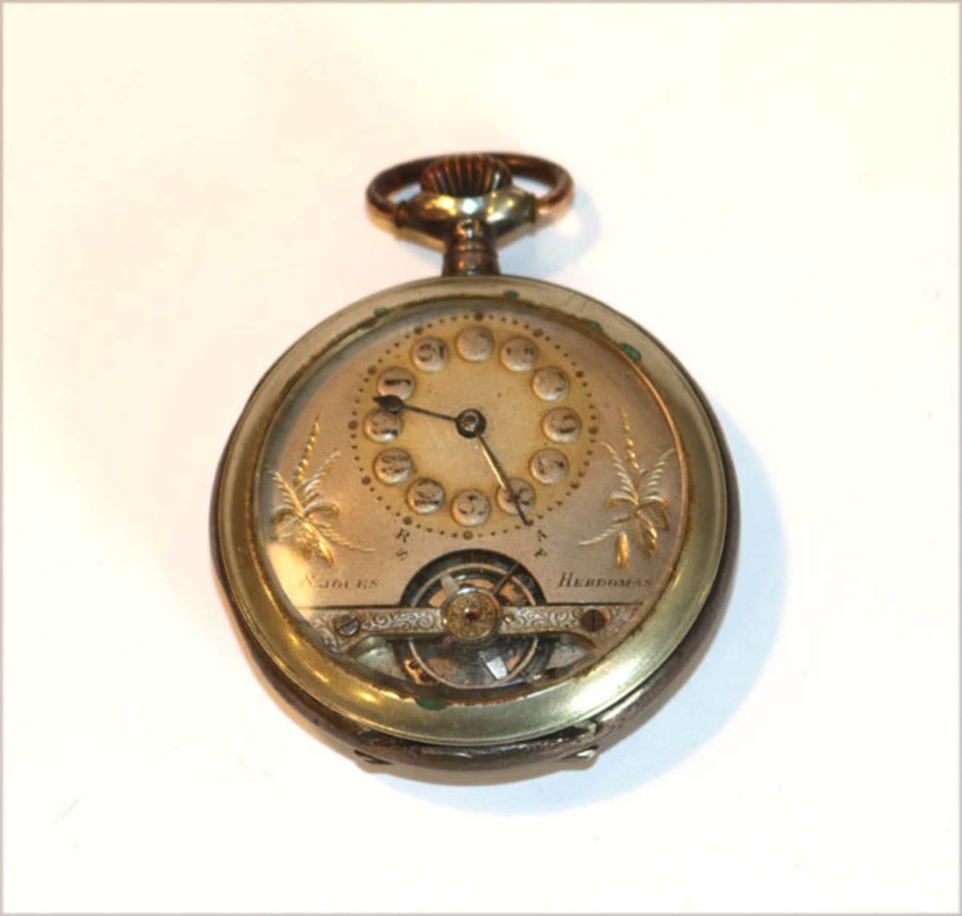 Jugendstil Silber Taschenuhr, 8 Tagewerk, Firma Hebdomas, Schweiz, Feder gebrochen, D 5 cm,