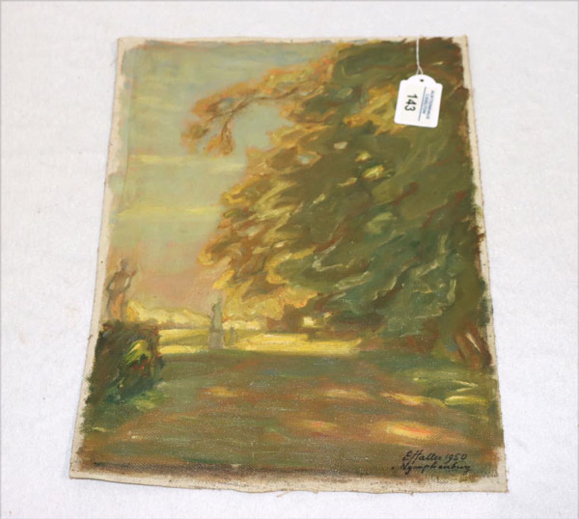 Gemälde ÖL/LW 'Nymphenburger Park', signiert E. Haller, 1950, Eugen Haller, * 1899 Stuttgart +