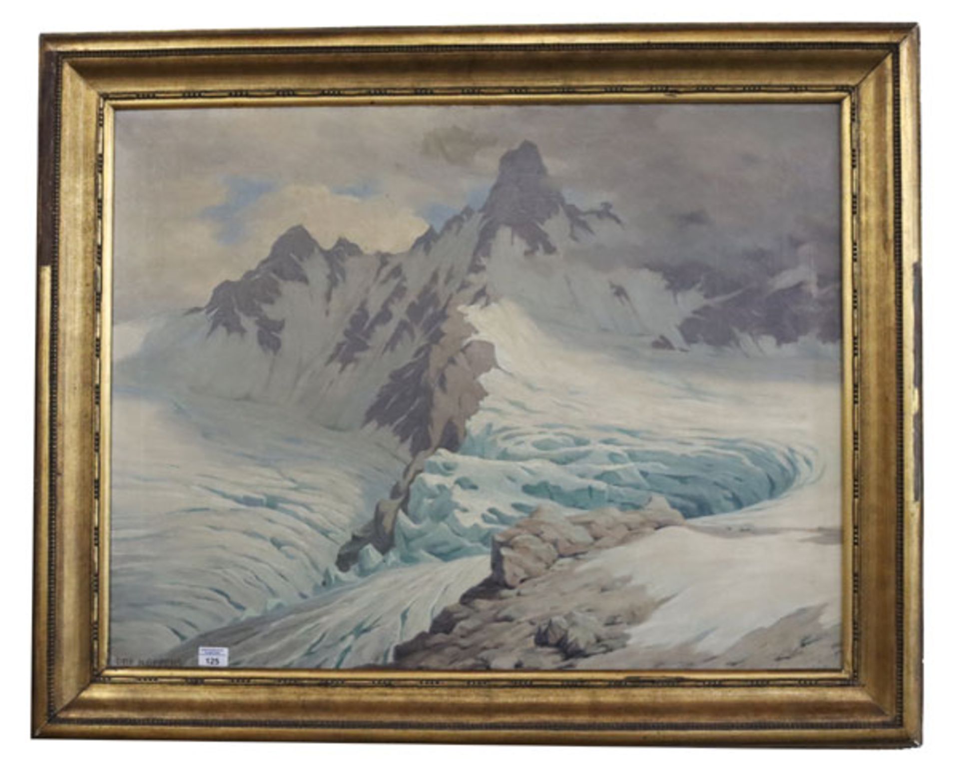 Gemälde ÖL/LW 'Gletscher im Hochgebirge', signiert Otto Küppers, * 1888 Bonn + 1986, in Bonn tätiger