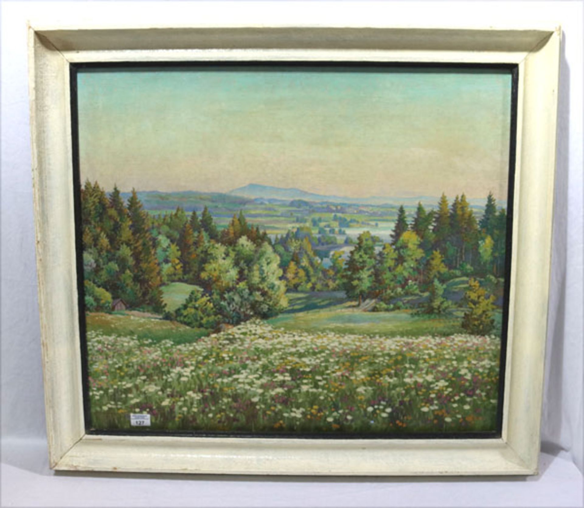 Gemälde ÖL/LW 'Voralpenlandschaft im Sommer', signiert Ed. Klinger, datiert 52 ?, Bildoberfläche hat