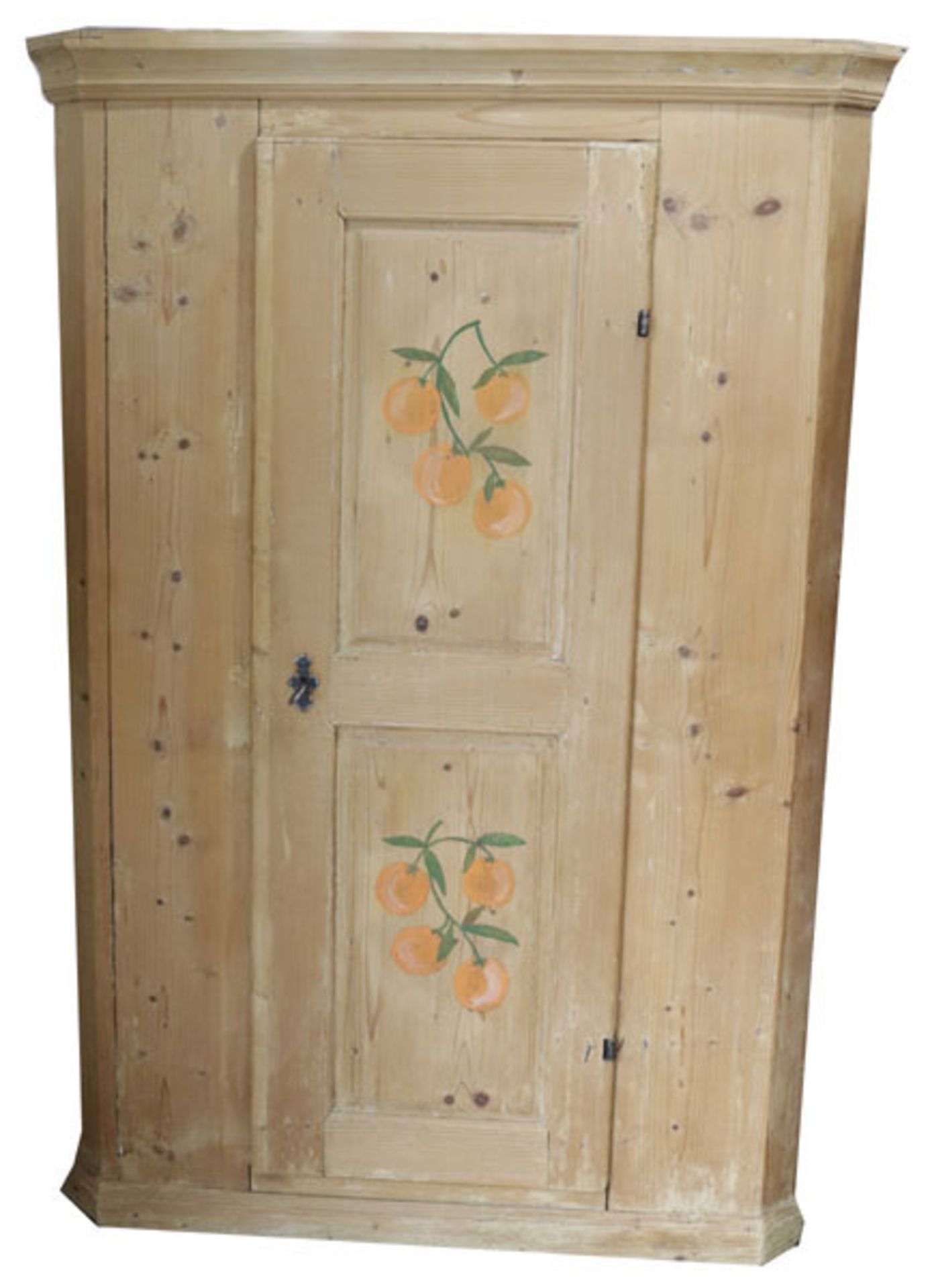 Bauernschrank, Nadelholz, Korpus mit einer Tür, mit Früchtedekor bemalt, H 181 cm, B 126 cm, T 43