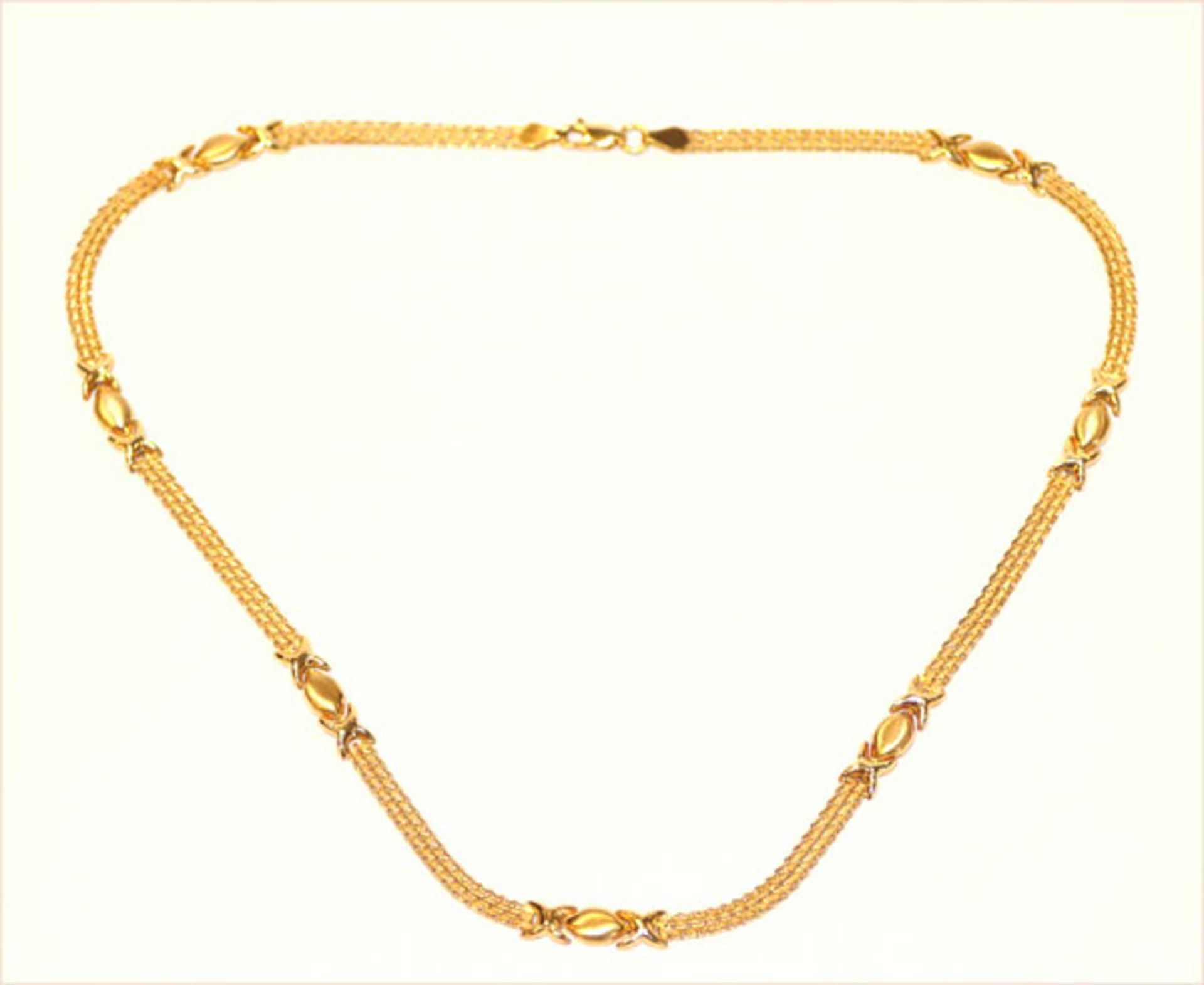 14 k Gelbgold Kette mit teils mattierten Gliedern, 10,1 gr., L 42 cm