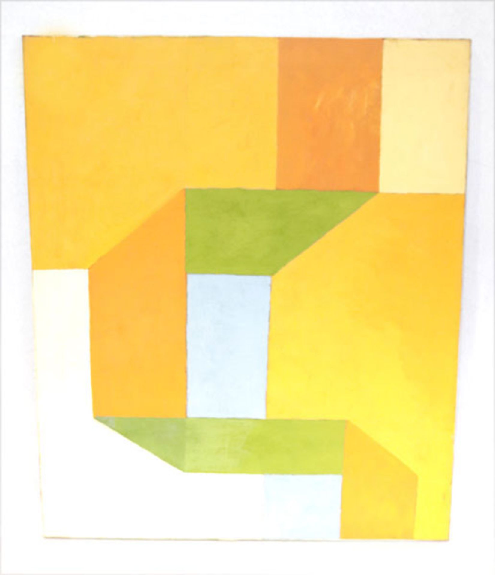 Gemäde ÖL/LW 'Ecken in orange, grün, hellblau und beige', von Rudolf Härtl, 2005, * 1930 München -