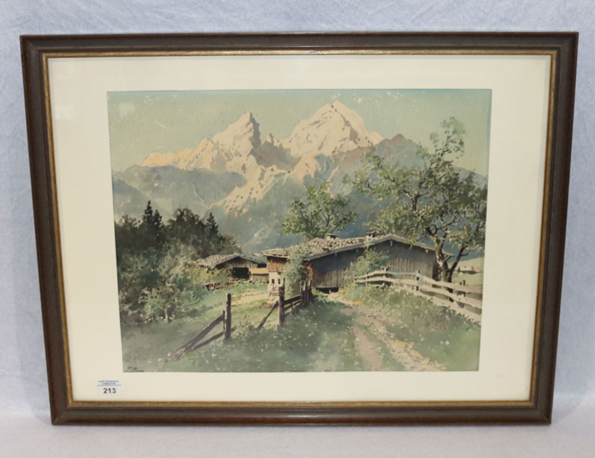 Aquarell 'Bauernhof im Hochgebirge', signiert JOS München für Josef Süssmeier, * 1896 Rohr + 1971