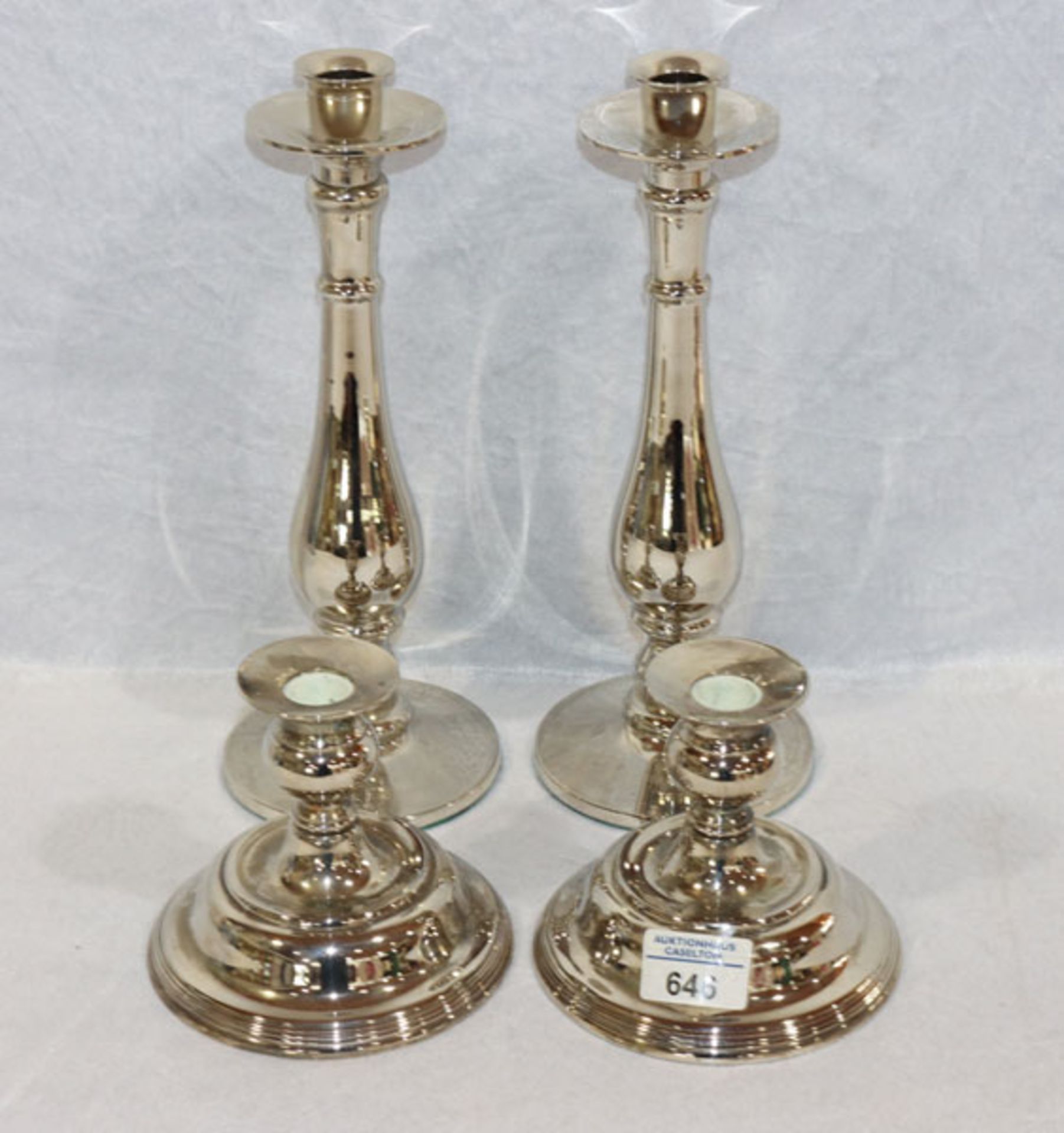 2 Paar Kerzenleuchter, versilbert, H 12/29 cm, Gebrauchsspuren