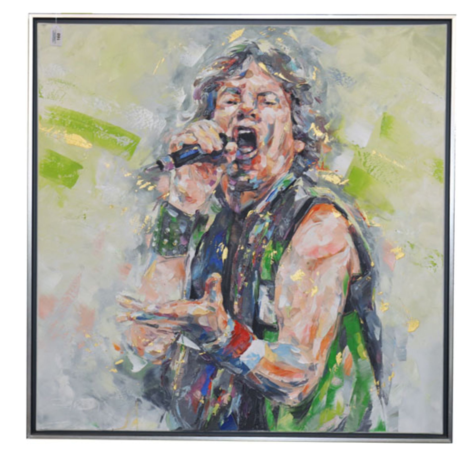 Gemälde ÖL/LW 'Bildnis von Mick Jagger', undeutlich signiert datiert 20, gerahmt, Rahmen leicht