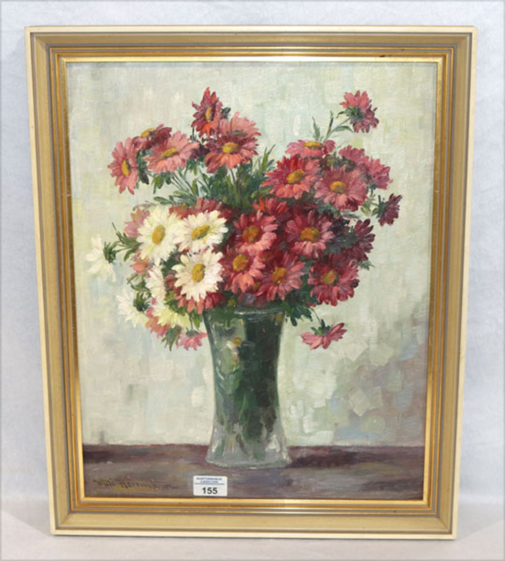 Gemälde ÖL/Hartfaser 'Blumen in Vase', signiert Willi Herrmann, * 1895 Spandau + 1963 Spandau,