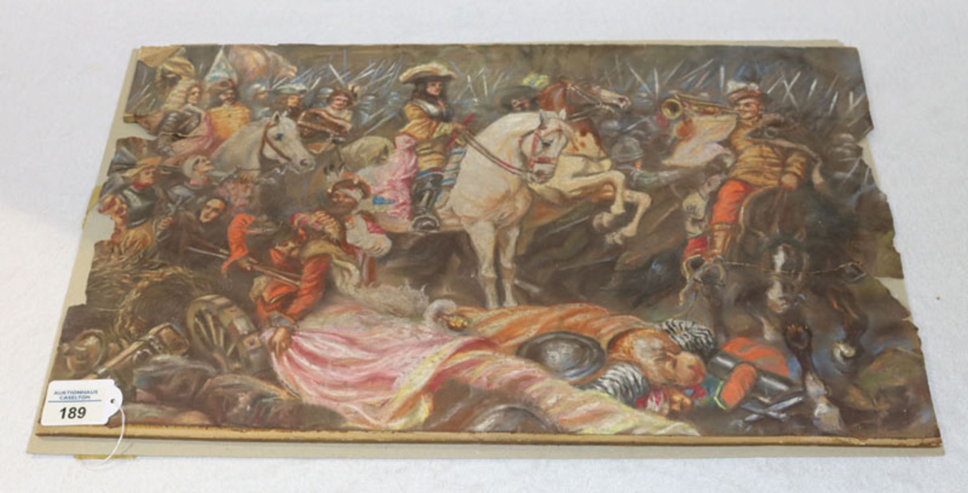 Gemälde Ölpastell/Papier 'Schlachtszenerie', attr. Anton Hoffmann, Papier sehr brüchig und