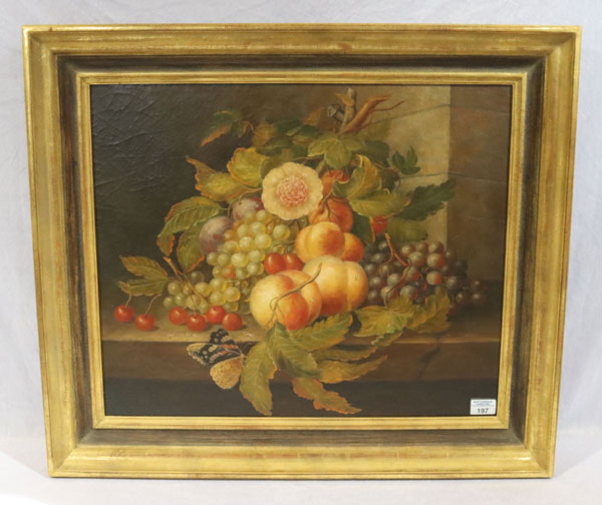 Gemälde ÖL/Holz 'Früchte- und Blumen-Stillleben', gerahmt, incl. Rahmen 66 cm x 76 cm