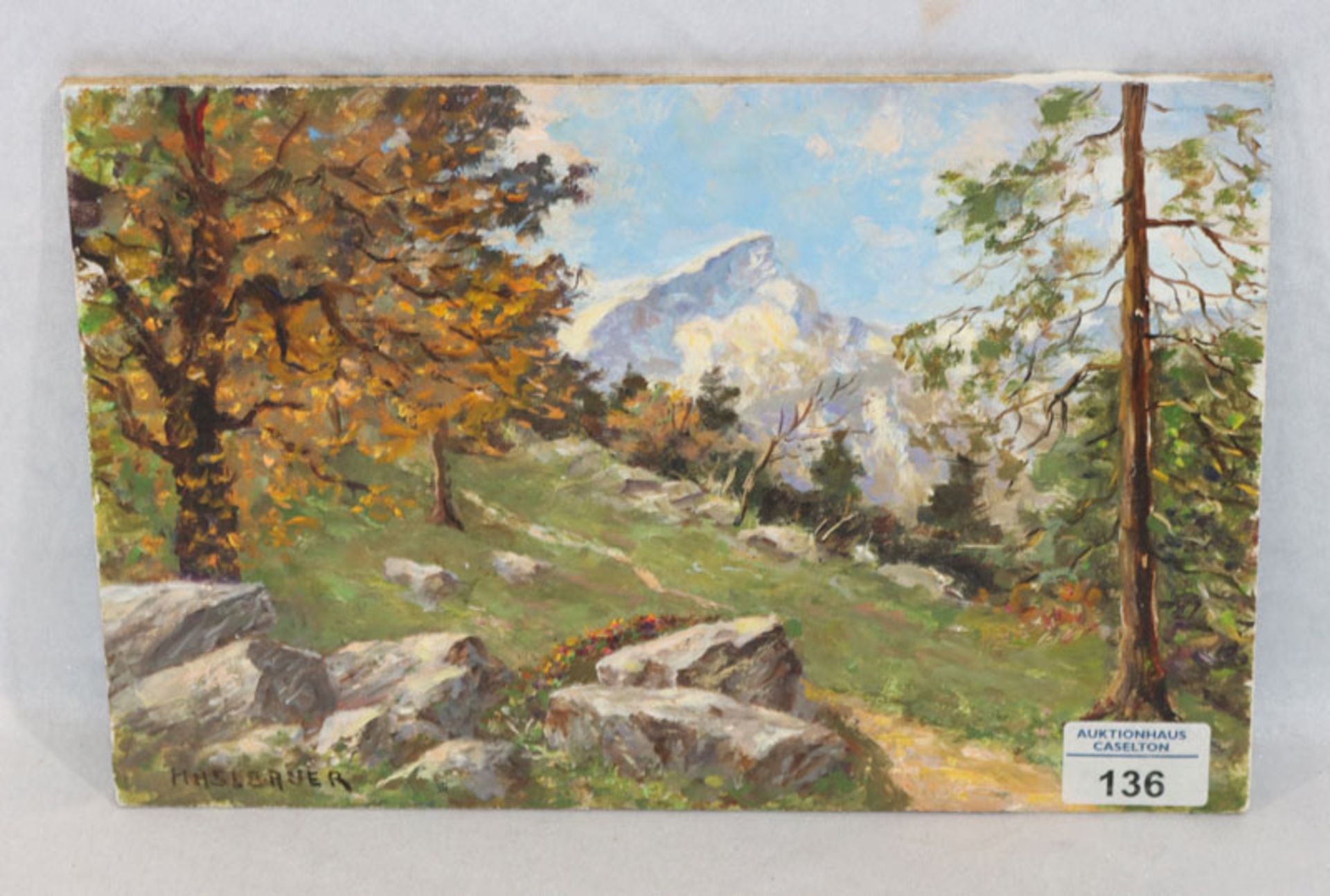 Gemälde ÖL/Hartfaser 'Alpspitze', signiert Haslbauer, Paul, * 1919 München + 2016 München-Pasing,