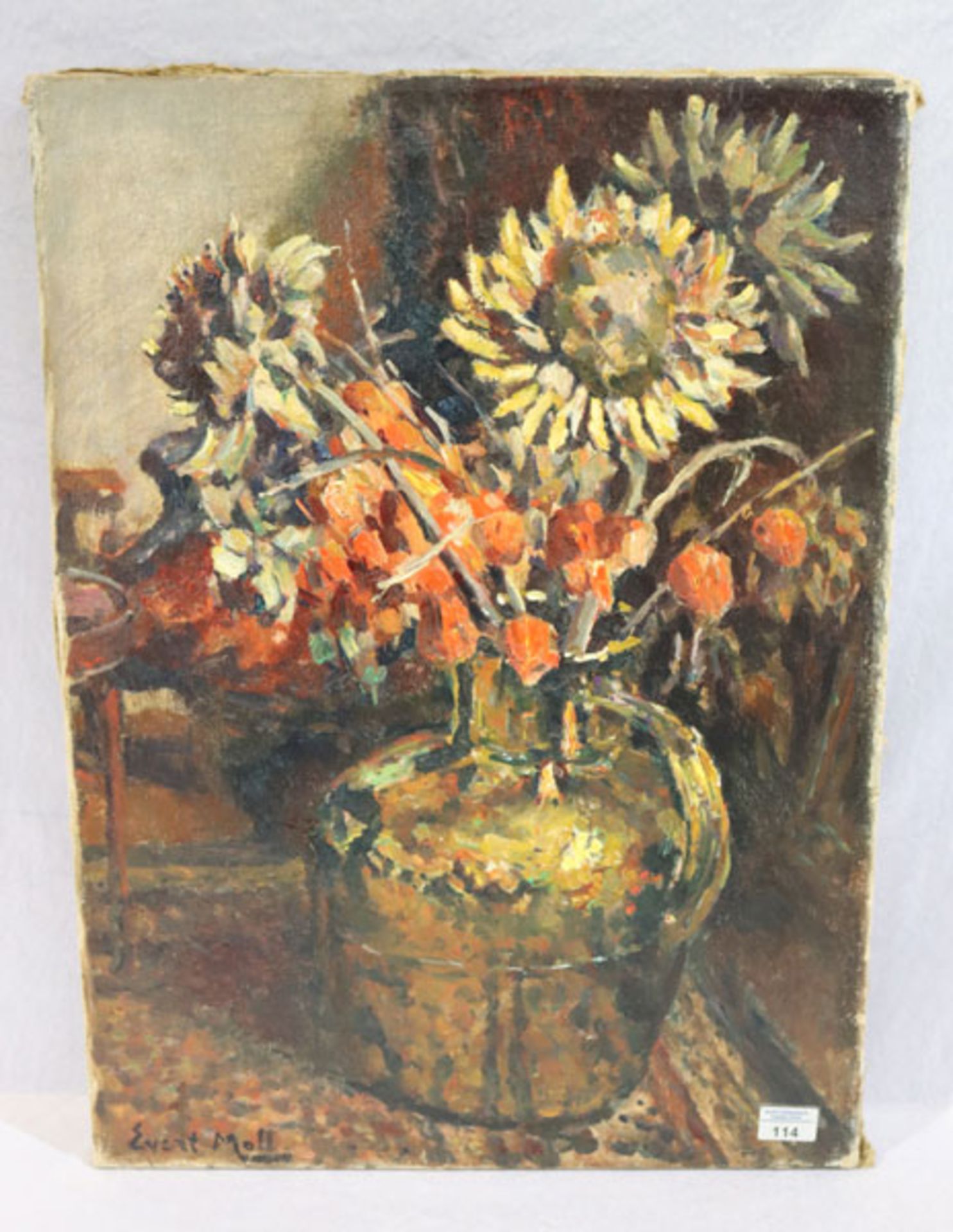 Gemälde ÖL/LW 'Blumenstillleben in Vase', signiert Evert Moll, * 1878 Rotterdam + 1955 Den Haag,