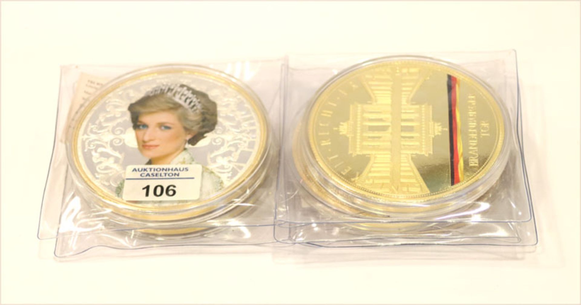 5 Medaillen, Kupfer, teils versilbert, teils vergoldet, incl. Lady Diana, ca. 1880 gr.