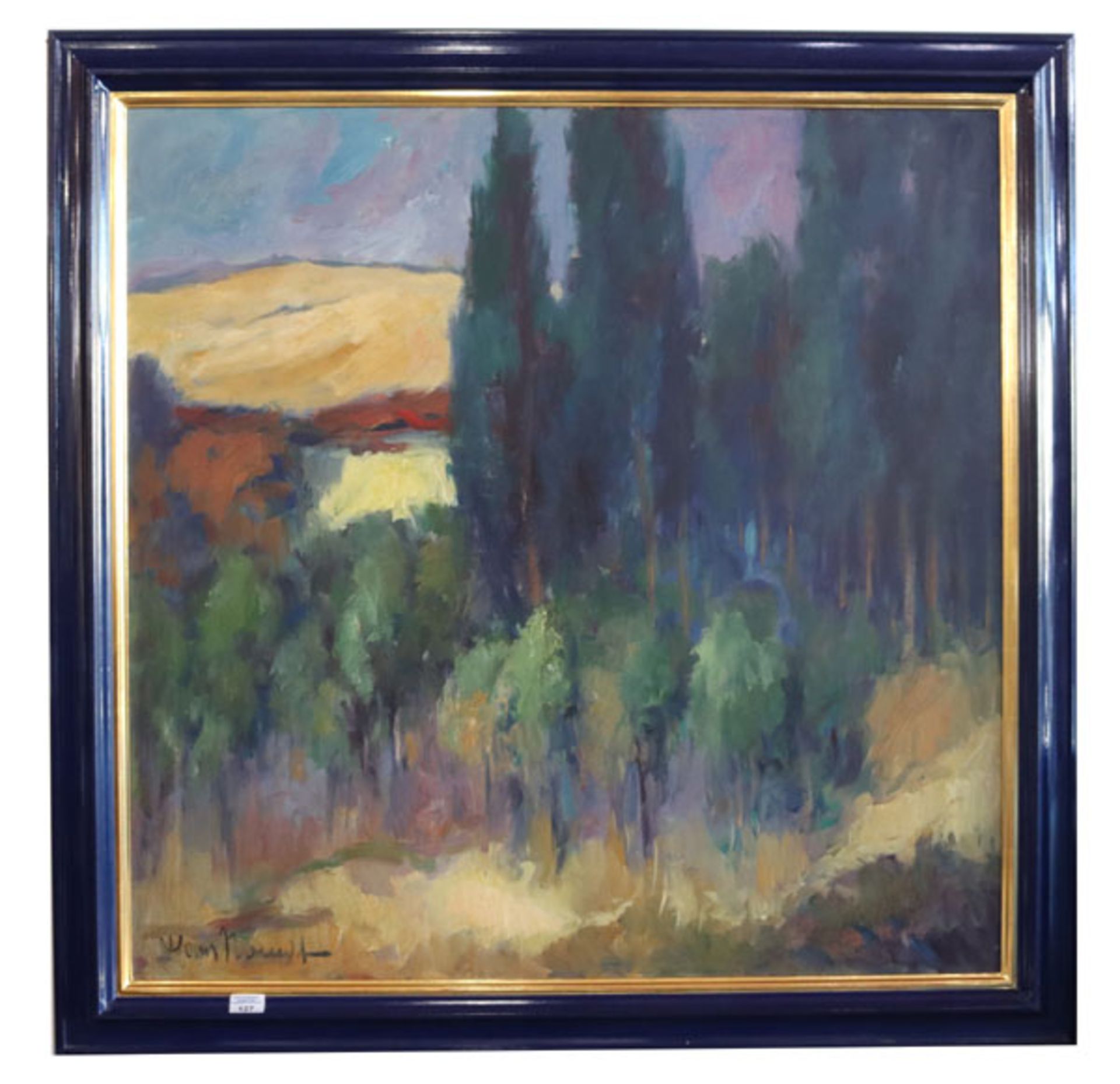 Gemälde ÖL/LW 'Hügelige Landschaft', signiert Hans Nowak, * 1922 Halle/Saale + 1996 Voigtholz,