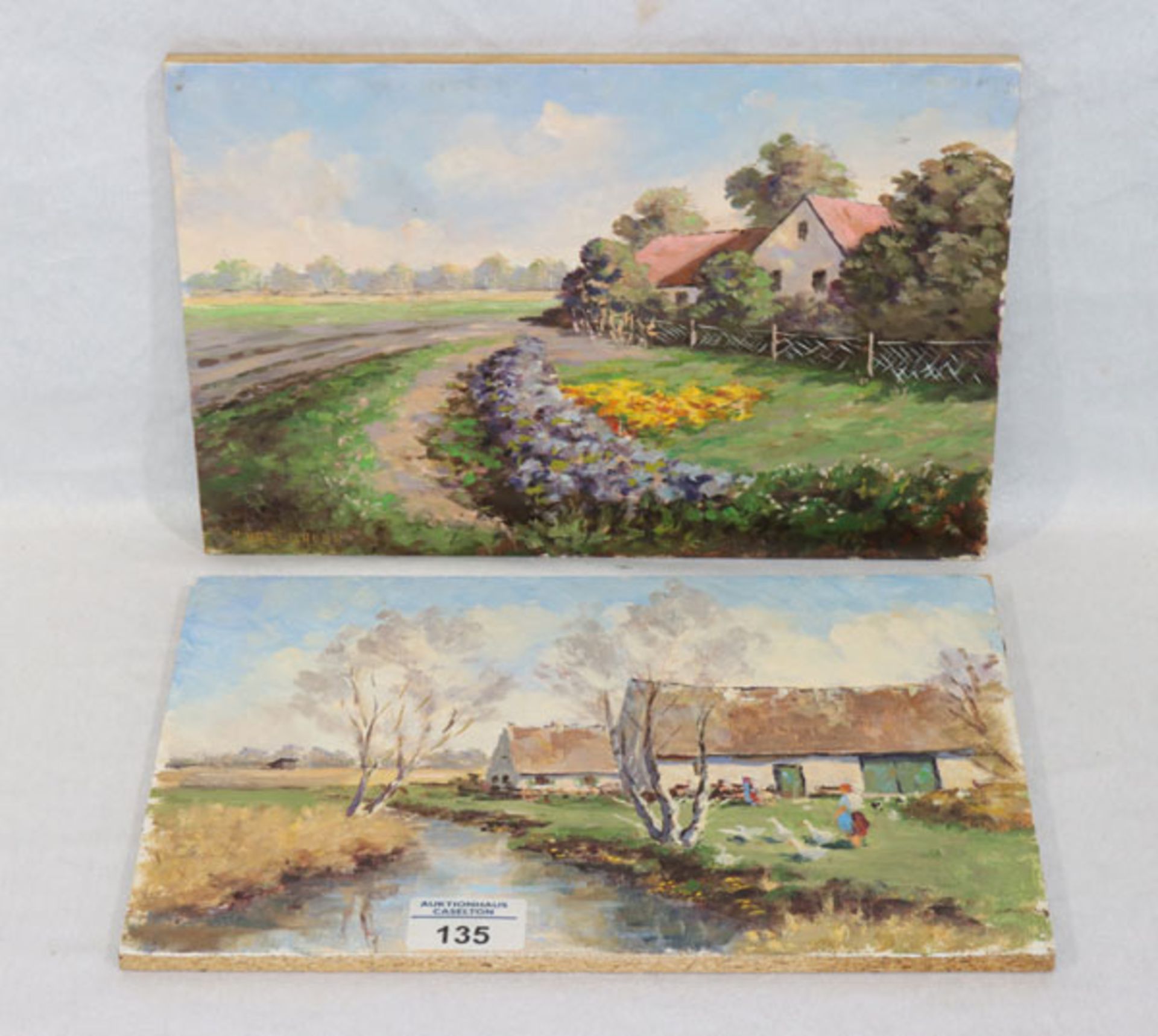 2 Gemälde ÖL/Hartfaser 'Dachauer Landschaft mit Hausansichten', eines signiert Haselbauer, Paul, *