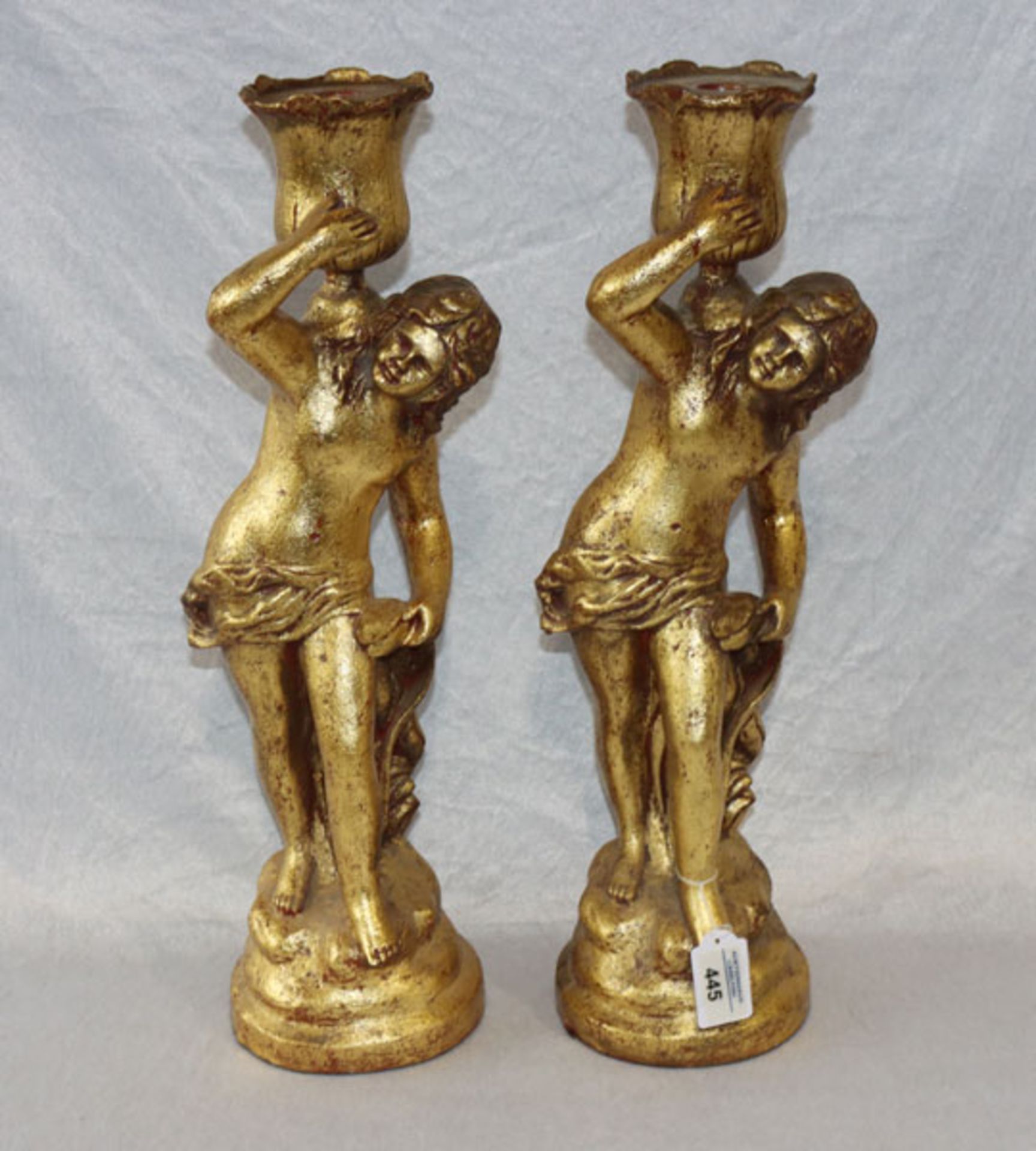 2 Gußfiguren 'Figuren-Kerzenleuchter', goldfarben, H 51 cm, D 15 cm