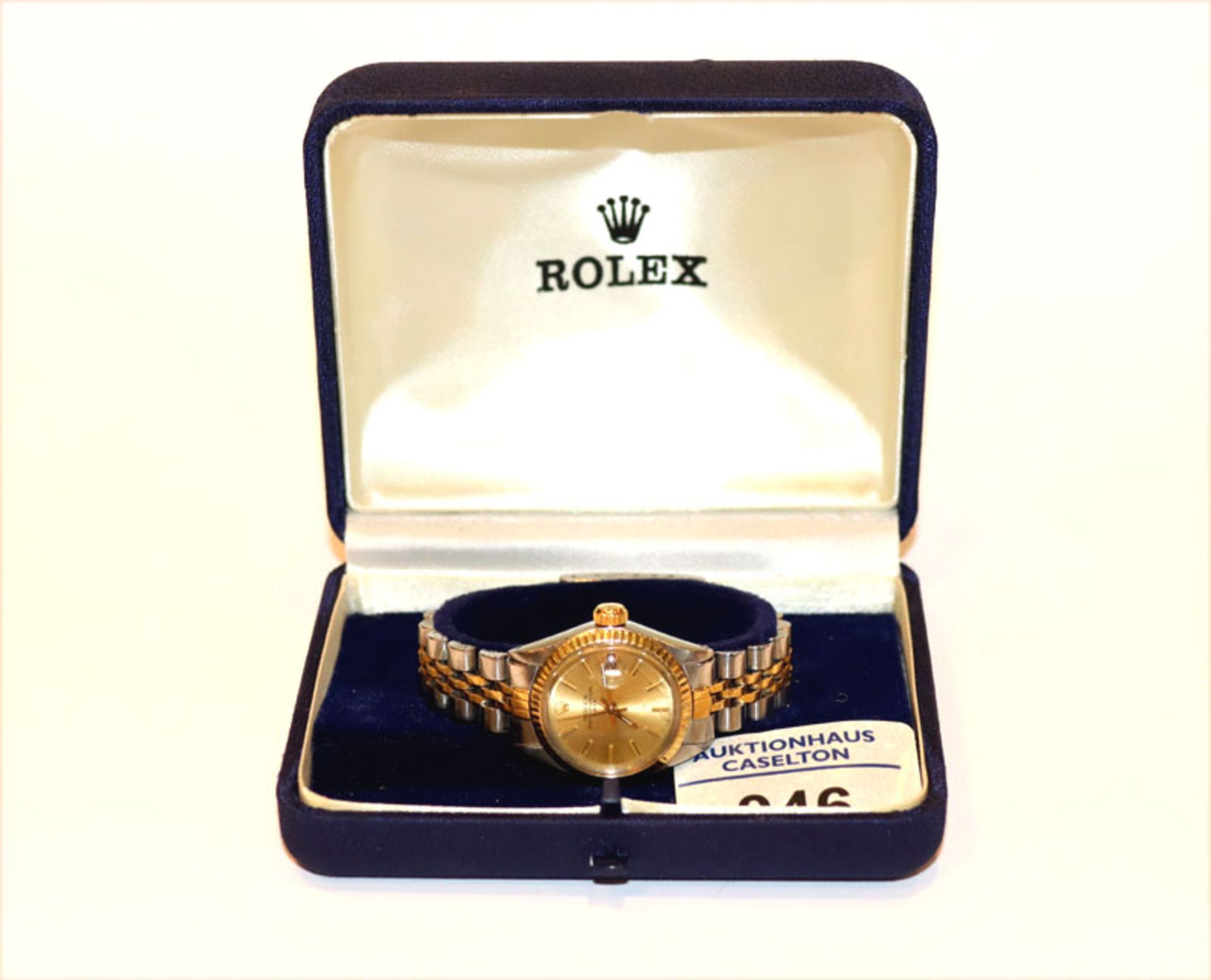 Rolex Oyster Damen-Armbanduhr, Stahl/Gold, Schließe mit Monogrammgravur, intakt, mit Papiere,