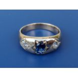 A Victorian sapphire & diamond gypsy set ring - tests as 18ct gold. Finger size M.