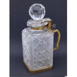 A Betjemann's Patent EP mounted cut glass whisky decanter, with pouring lip and lockable collar &