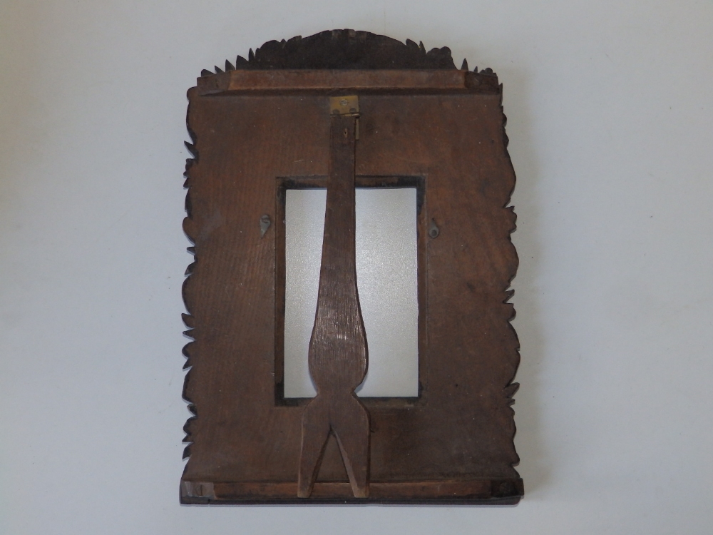 A carved wooden strut photo frame - 'Devonshire Regiment', decorated leaves, 12.25" high. - Image 2 of 2