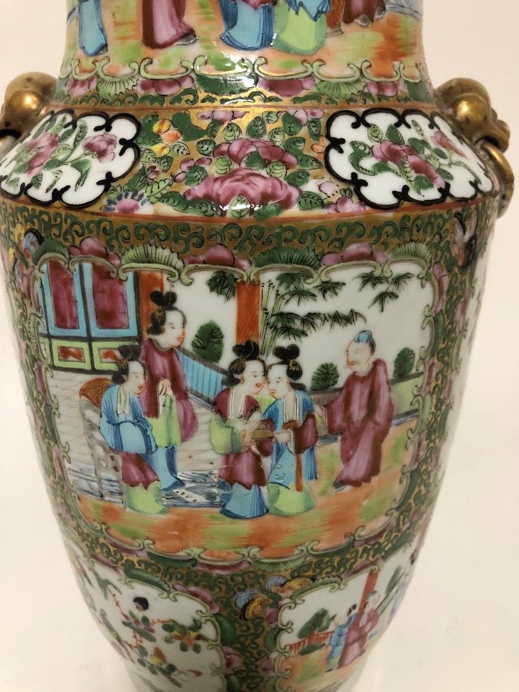 A Cantonese porcelain vase, 13" high - damage to neck. - Image 2 of 7