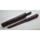 An antique Chinese trousse knife & chopstick set with wooden mounts, 12.5" overall.