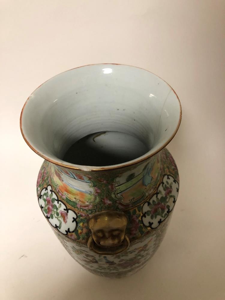 A Cantonese porcelain vase, 13" high - damage to neck. - Image 5 of 7