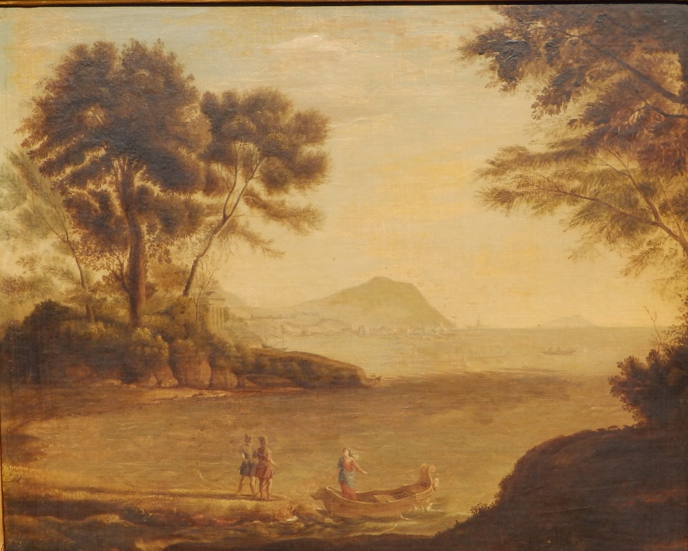 After Claude Lorrain (Gellee) - oil on canvas laid on panel - Coast view with the Embarkation of - Image 2 of 8