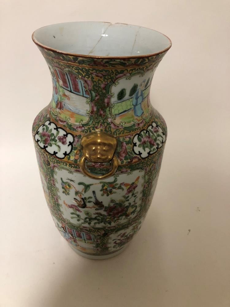 A Cantonese porcelain vase, 13" high - damage to neck. - Image 4 of 7