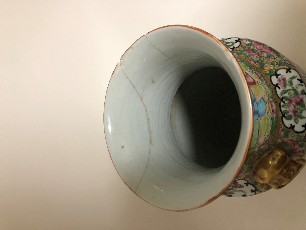 A Cantonese porcelain vase, 13" high - damage to neck. - Image 6 of 7