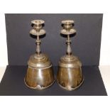 A pair of Victorian EP candlesticks on horse hoof bases - 'Mounted by the A & NCS Ld', 9.5" high.
