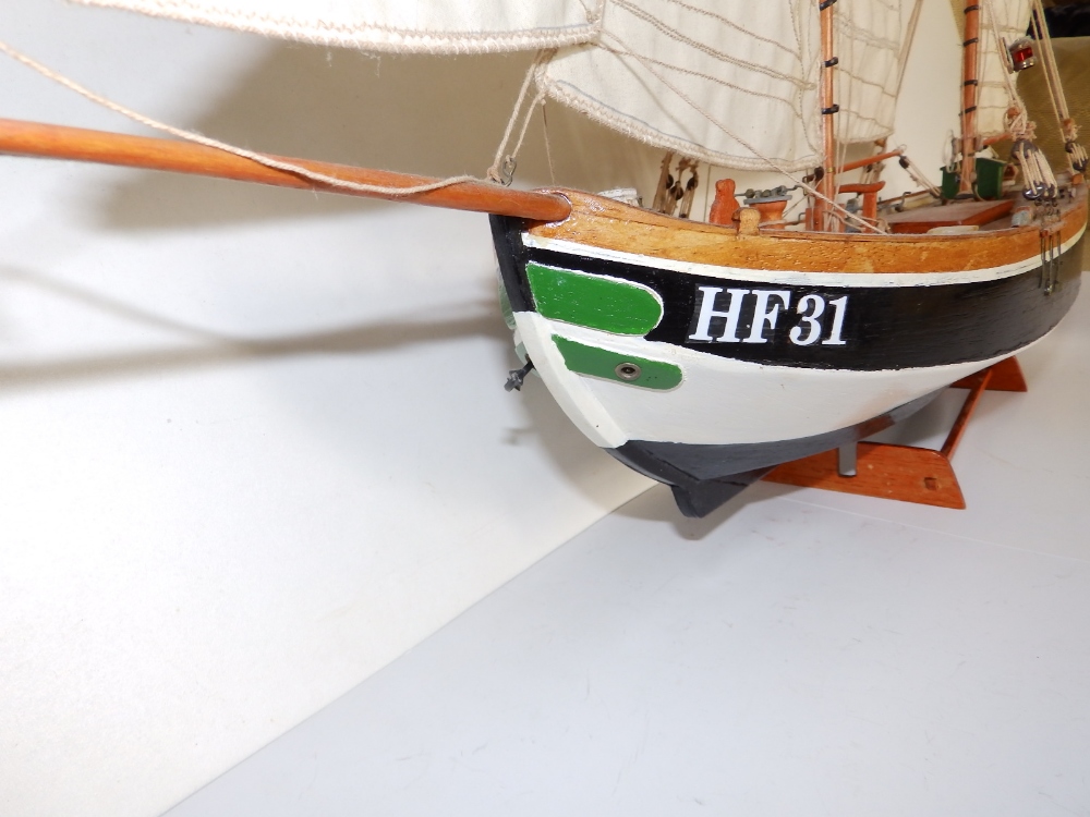 A 20thC wooden model of a small German fishing boat - 'Fishing Ever', used on the River Elbe, hull - Image 3 of 6