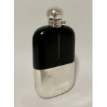 An EP mounted half pint hip flask by John Dixon & Sons, 5.5" high.