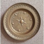 An antique brass alms dish, 15.5" diameter.