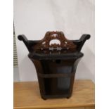 A 19thC Chinese wooden tea caddy, 12" high.