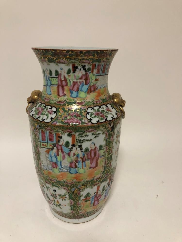 A Cantonese porcelain vase, 13" high - damage to neck.