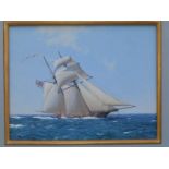 Stephen J. Card (born 1952) - oil on board - A sailing ship flying the white ensign in a stiff