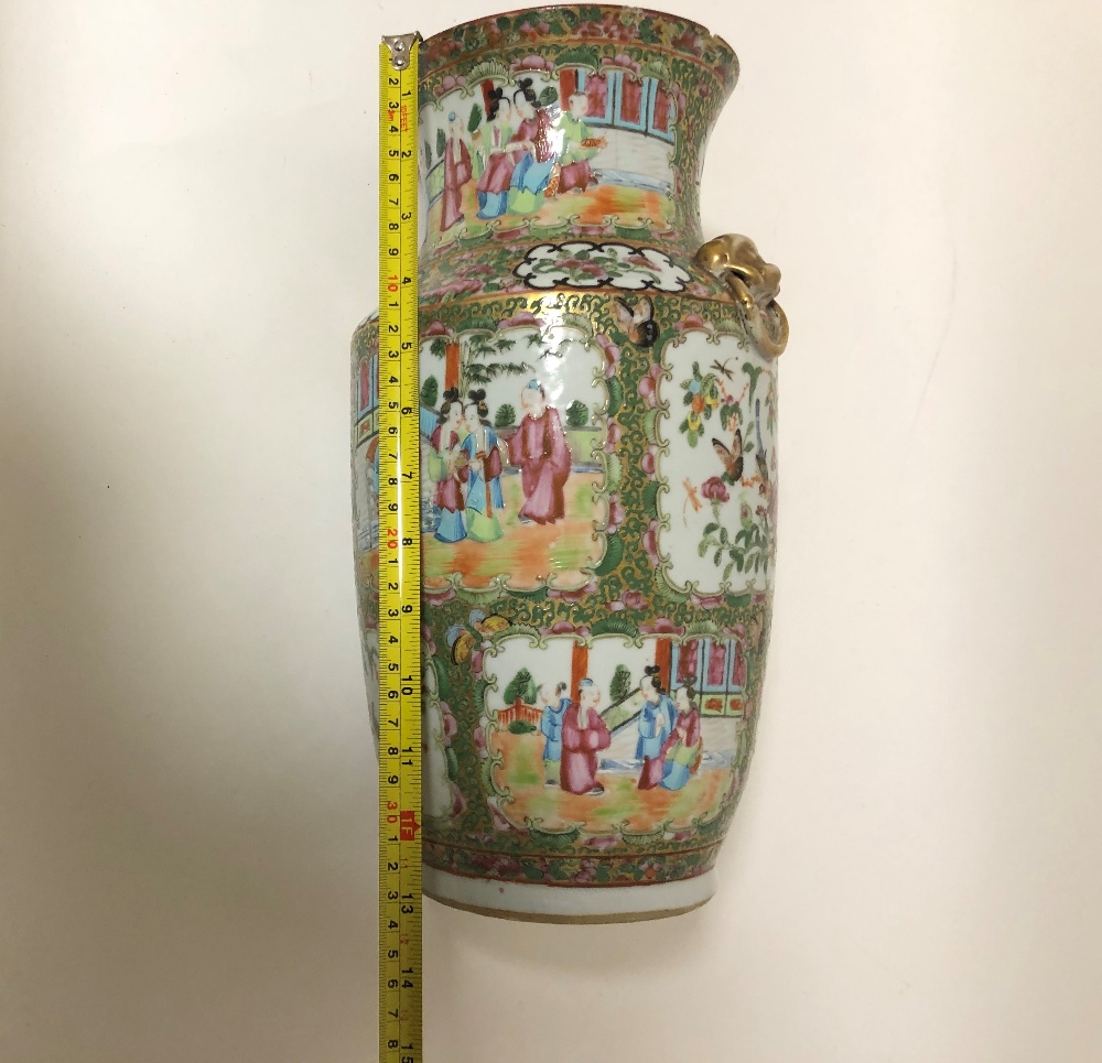 A Cantonese porcelain vase, 13" high - damage to neck. - Image 7 of 7