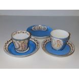 Five pieces of 19thC Sevres bleu celeste tea china made for the Chateau des Tuileries, three