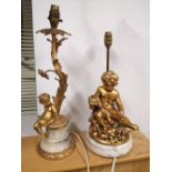 Two gilt metal table lamps - the largest 17" high.